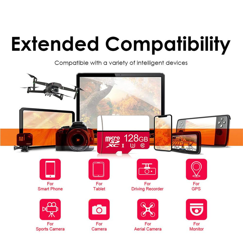 128GB Micro SD Card, U3 V30 A2 C10, 4K Video for Dash Cam Security Camera Smartphone Tablet, High Speed Memory Card