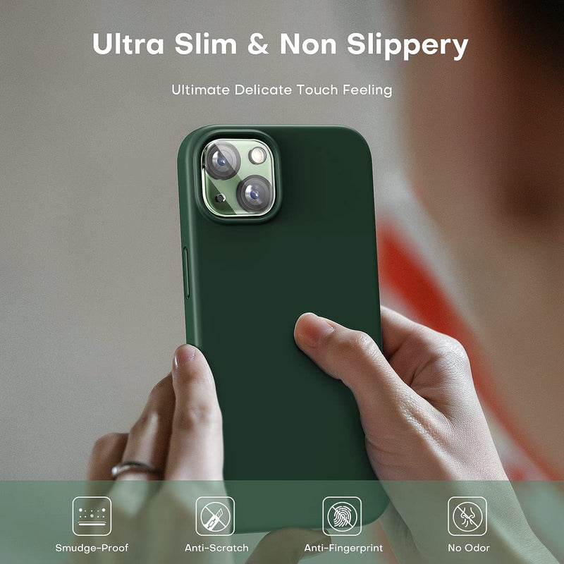 TOCOL 5 in 1 for iPhone 13 Case, with 2 Pack Screen Protector + 2 Pack Camera Lens Protector, Liquid Silicone Phone Case for iPhone 13, Alpine Green