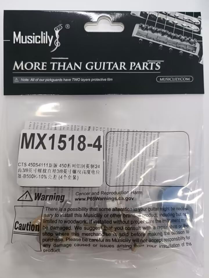 CTS 450 B500K Pots Standard Split Shaft 3/8 Inch 10% Linear Taper Potentiometers for Electric Guitar Bass (Set of 4) B500K x 4
