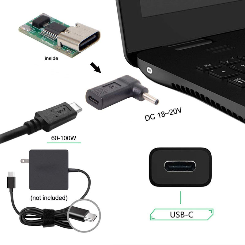 Cablecc USB 3.1 Type C USB-C to DC 19V Adapter PD Emulator Trigger 90 Degree Angled (4.0x1.3mm) DC4.0x1.3mm