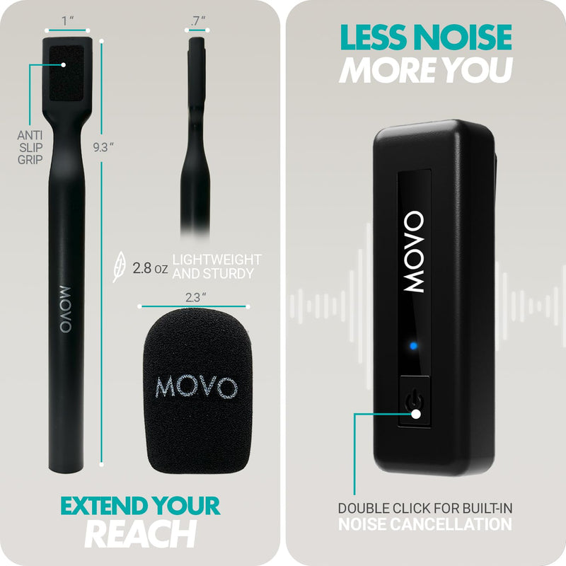 [AUSTRALIA] - Movo Wireless Mini UC Ultra Compact Wireless Lavalier Microphone for iPhone 15/16/17 and up with WMX-HM Handheld Adapter - Lapel Mic with Handle Mount for Content Creators, Interviews, Reporting USB-C 