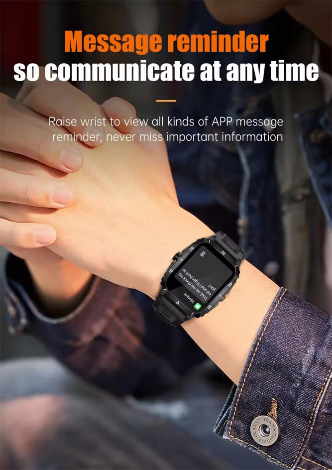 Smart Watch for Men, 1.96 Inch HD Screen, 3ATM Waterproof, 430mAh Battery, Bluetooth 5.3 Call, Music Control, Heart Rate Monitor, Outdoor Sport Smartwatch