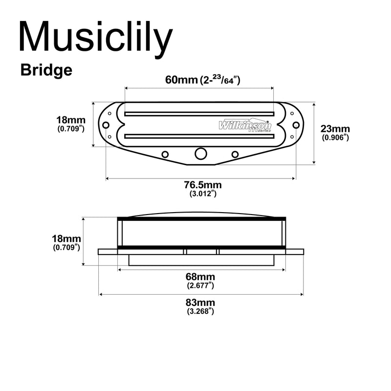 Wilkinson WOTBS Hot Rails Ceramic Single Coil Sized Humbucker Bridge Pickup for Strat Stratocaster Electric Guitar, Black