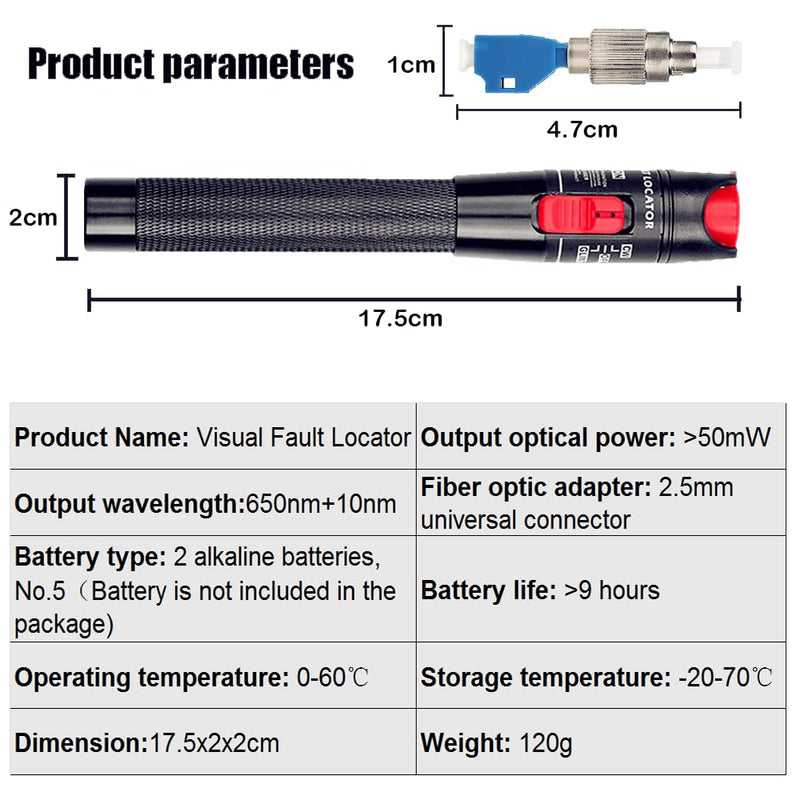 50mW Optical Fault Fault Finder Photometer Fiber Optic FTTH -70dBm to +6dBm Fiber Optic Tester with FC-LC-Adapter