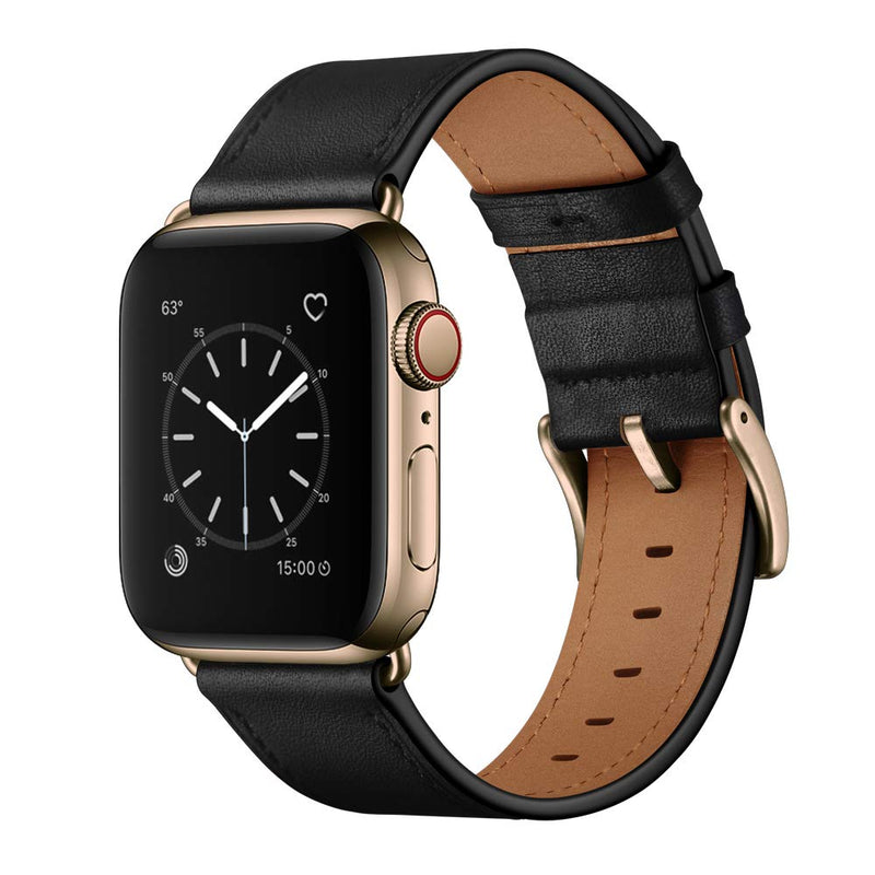 OUHENG Compatible with Apple Watch Band 42mm(Series 10) 41mm 40mm 38mm, Genuine Leather Band Replacement Strap Compatible with Apple Watch (Black+Black/Bronze Gold)