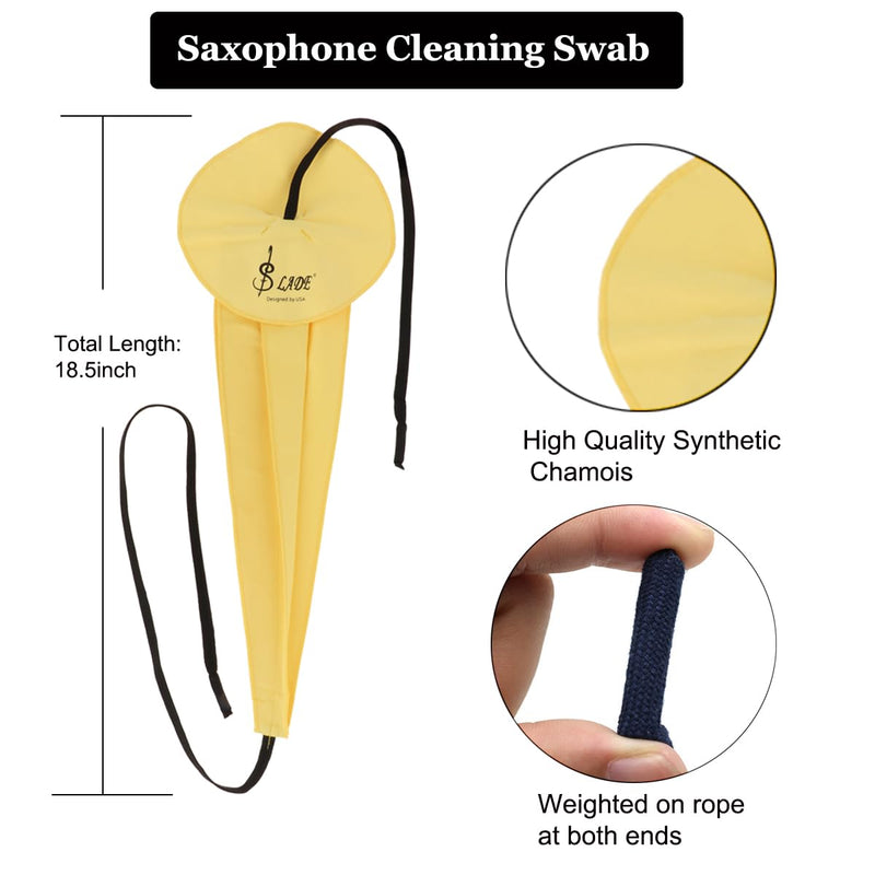 Saxophone Cleaning Cloth Kit, 4 in 1 Saxophone Cleaning Swab Kit, Including Cleaning Swab and Mouthpiece Brush for Alto Tenor Soprano Sax and Other Wind & Woodwind Instruments (Yellow) Yellow