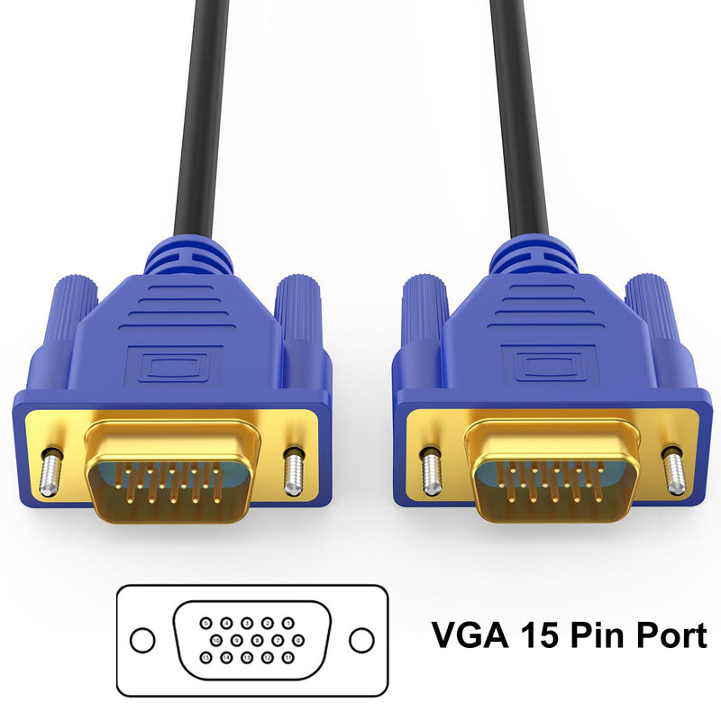 VGA Cable 10 Feet, VGA Computer Monitor Cable Adapter, Gold-Plated Shielded VGA Cord HD15 1080P@60Hz Full HD High Resolution Pure Copper Wire for TV Computer Monitor Display Projector-Blue VGA Blue 1-Pack