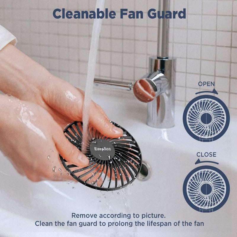 Handheld Fan, EasyAcc 2022 Upgraded Portable Fan [ 4 Speed Quiet Powerful Hand Fan] 3-17 Hours Battery Operated Fan, One Touch Power Off Foldable USB Desk Fan Personal Fan for Home Travel Outdoor Black 3-17H Working Time