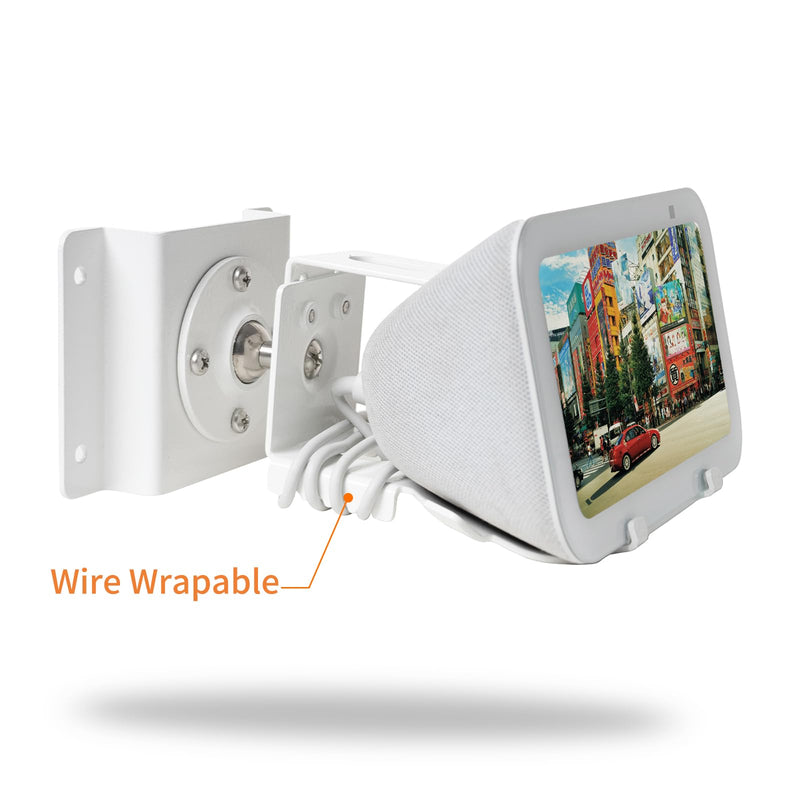 shinar Metal Wall Mount ONLY for Echo Show 5 (3rd Generation) - Swivels up to 360° / Tilts -70° / +70°,Mount Stand Compatible with Show 5 (3rd Gen)&iPhone Models with Wiremanagement (White) White
