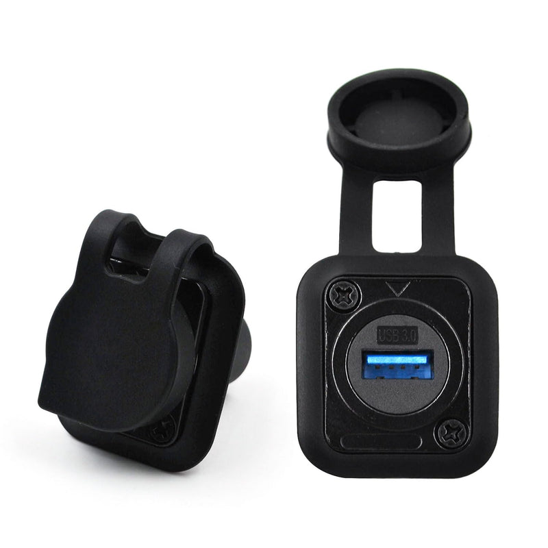 10PCS USB 3.0 Panel Mount Female to Female Connector | IP67 USB Pass Through Adapter for Audio Video Data Transfer/Charging with Weatherproof Dust Cap 10PCS