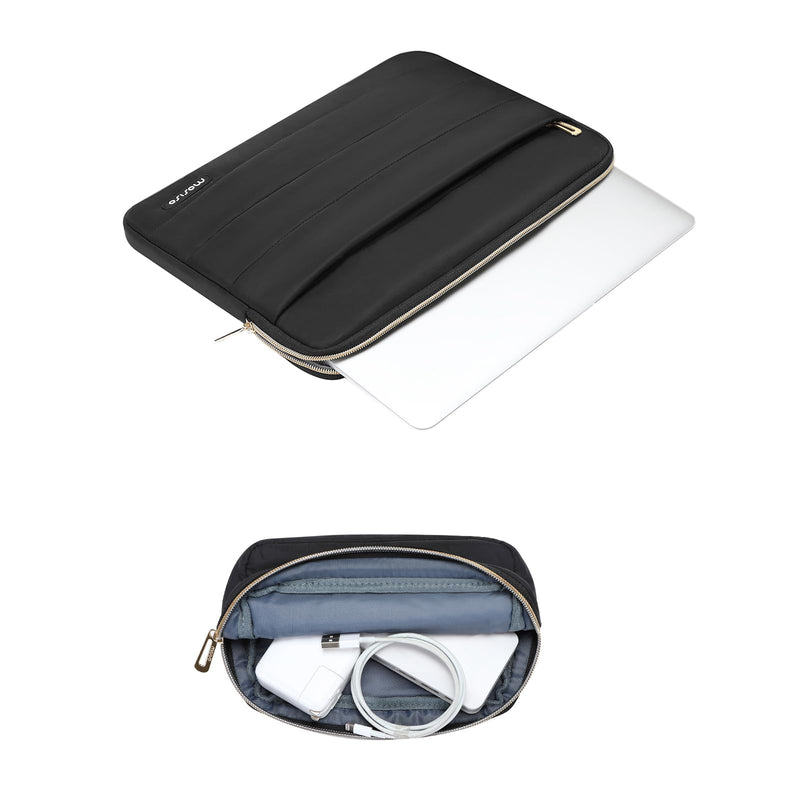 MOSISO Puffy Laptop Sleeve Compatible with MacBook Air/Pro, 13-13.3 inch Notebook, Compatible with MacBook Pro 14 inch M3 M2 M1 Chip 2024-2021, Polyester Horizontal Bag with Small Case, Black 13.3 inch