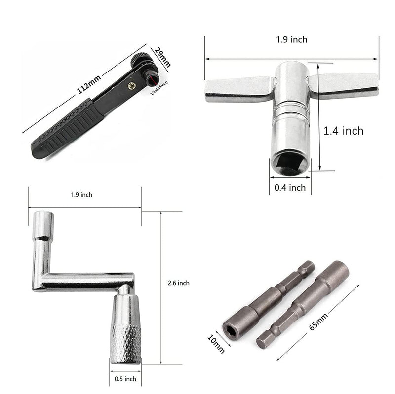 Drum Keys 5 Pack Chrome Steel Construction Standard Drum Keys with Ratchet Torque Wrench Drill Bit Drum Key Tuner Percussion Hardware Tool for Drum Accessories