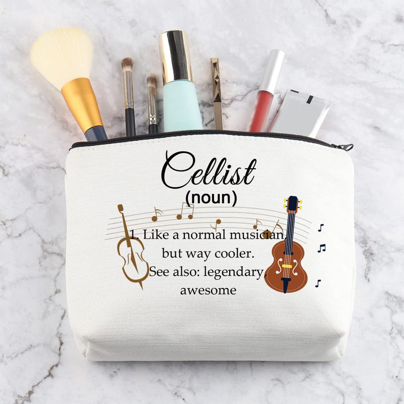 [AUSTRALIA] - Cellist Gifts Cosmetic Makeup Bag Cello Players Gifts for Cello Lovers Recital Gift for Cellist Definition Travel Zipper Bag (White) White 