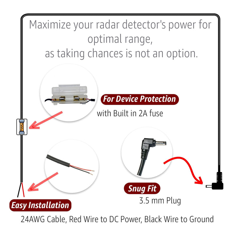 10 Ft Direct HardWire Power Cord Kit for Cobra Radar Laser Detector