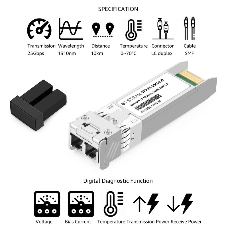 25GBASE-LR SFP28 Optical Transceiver Module Compatible with Ubiquiti UACC-OM-SFP28-LR 25G SFP28 1310nm 10km DDM Duplex LC SMF