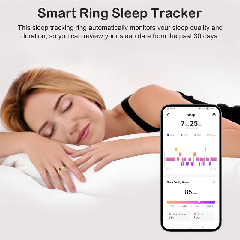 Smart Ring for Women Men, Sleep Activity Health Tracking Ring, Gold 8 | Fitness Ring for Slim Lightweight Comfortable, Waterproof Scratch Resistan, Up to 5 Days of Battery Life, No Subscription Fee 8#