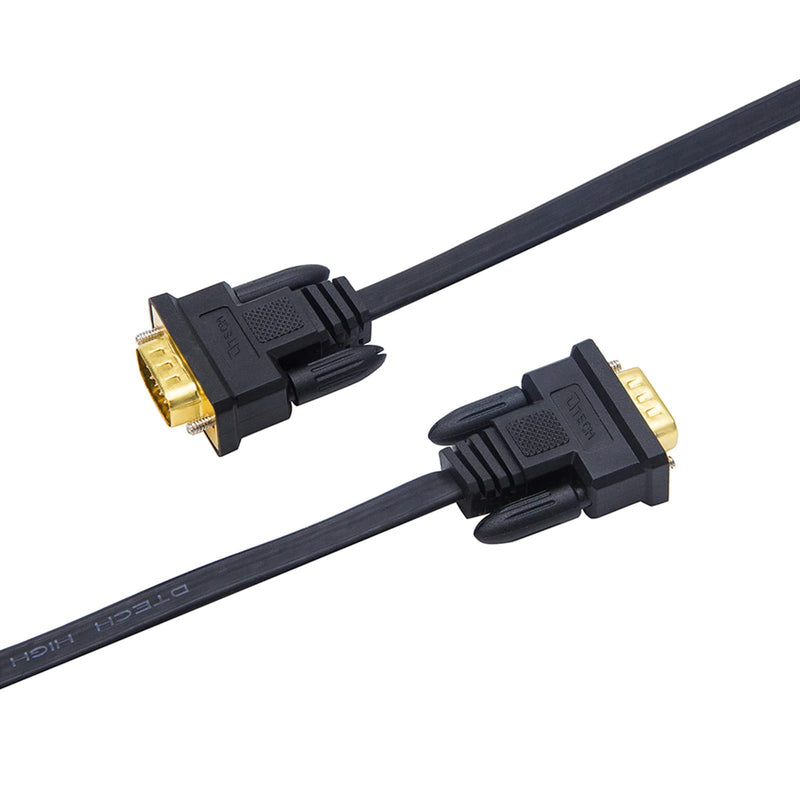 DTech 5M Ultra Thin Flat Type Computer Monitor VGA Cable Standard 15 Pin Male to Male Connector SVGA Wire 16 Feet - Black 16ft