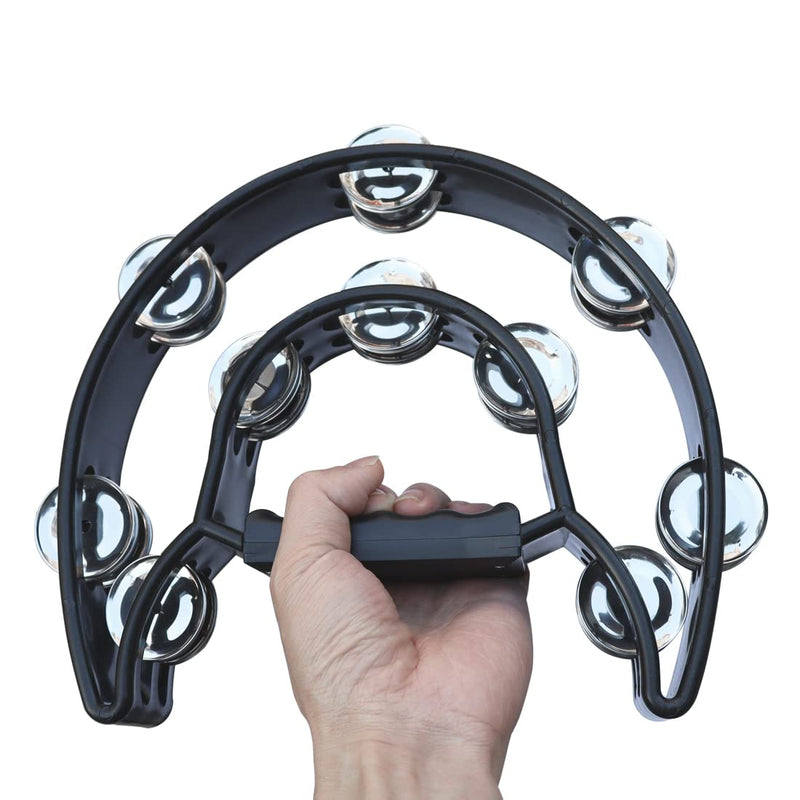 Tambourine Double Row Hand Held Percussion Tambourine with Metal Jingles for KTV Party (Black) Black