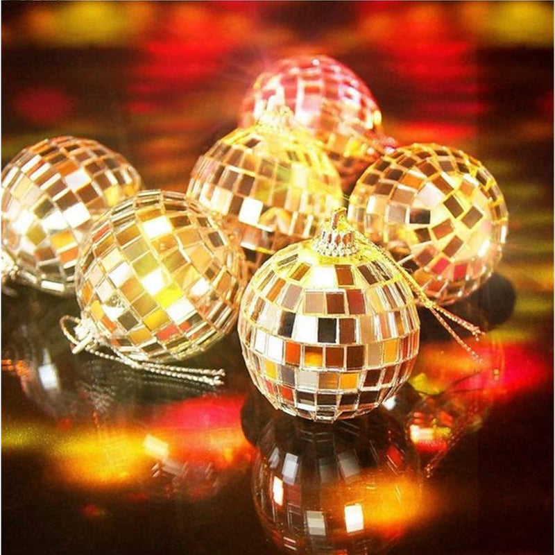 24Pcs 1-1/8Inch Mirror Balls - Disco Ball Decoration - Christmas Tree Wedding Birthday Party Accessories Disco Decorative Mirror Ball (Gold)