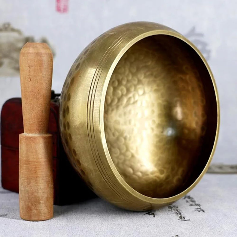 4.3‘’Handmade Buddhist Brass Music Bowl, Singing Bowl with Wood Mallet for Meditation, Yoga, Chanting, Music Therapy
