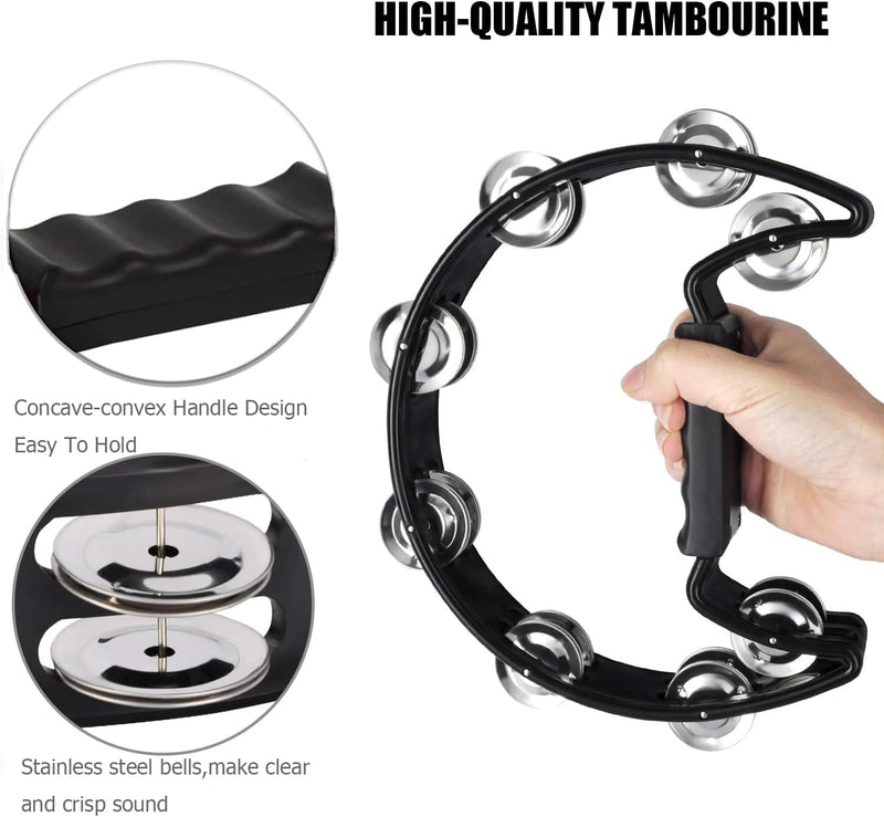 [AUSTRALIA] - 8 Pcs Tambourines for Adults Metal Jingles Half Moon Tambourine, Foot Tambourine, Wood Rhythm Sticks，Egg Shakers, Sand Hammer, Hand Percussion Instrument Set for Party, KTV 