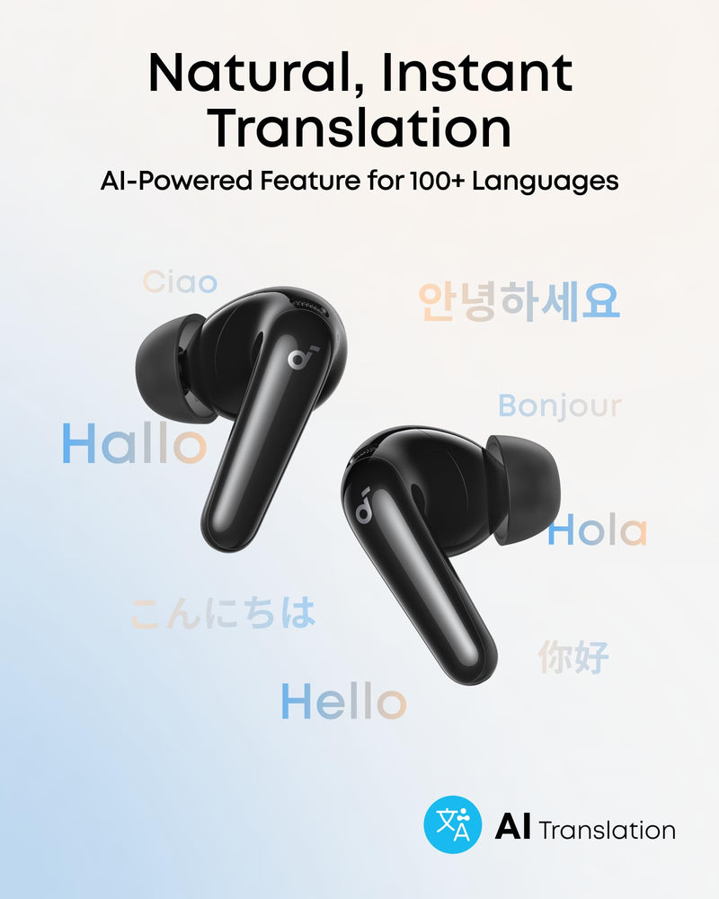 Soundcore P31i by Anker Translation Earbuds with Real-Time Adaptive ANC | Real-Time Adaptive Noise Cancelling, Hi-Res Sound, Translation Earbuds, 50H Playtime, Spatial Audio, Fast Charging, IP55 Black