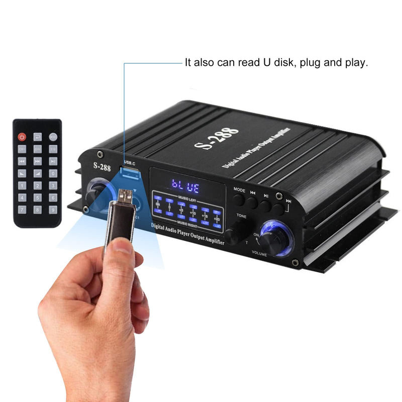 4 Channel Bluetooth 5.0 Home Audio Amplifier, 50Wx4, Max 1200W HiFi Stereo Power Amplifier USB, SD, FM Class D Speaker Amp for Home Theater Karaoke, with Power Adapter & Remote Control 4.0 CH With FM