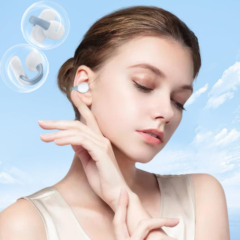 IHAO Clip Ear Sport Earbud Headphones Bluetooth 5.3 Open Earpiece, Clip On Ear Never Fall Out 8 Hours Playtime with Charging Case, HiFi Sound Noise Reduction Painless Firm Wear IPX4 Waterproof-White Clip Earbud White