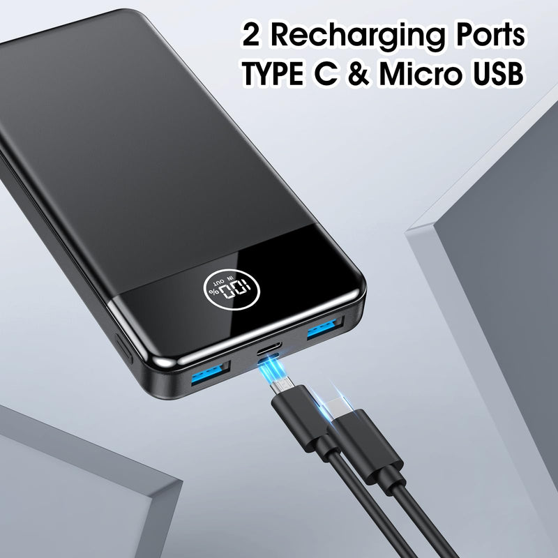 Portable Charger, 33800mAh Power Bank, 22.5W Fast Charging Battery Pack with USB C/USB A Output, Digital Display Portable Phone Charger for iPhone 15/14/13 Pro Samsung Google Android Cell Phone etc Black