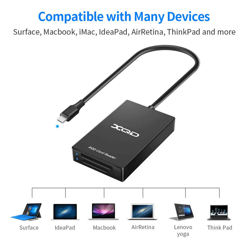 XQD Card Reader, USB C XQD SD Card Reader Sony XQD Reader 2 in 1 Memory Card Reader 5Gpbs Super Speed Compatible with Sony G/M Series, Lexar 2933x/1400x USB Mark XQD Card, SD/SDHC Card for Wins/Mac Black-C