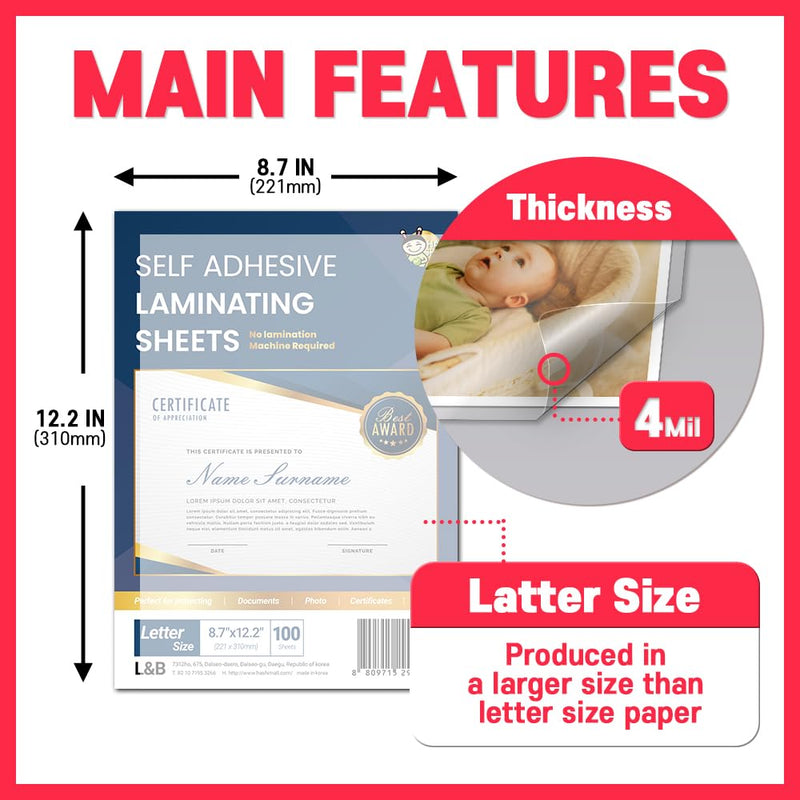 [AUSTRALIA] - No Heat Laminating Sheets Self Sealing 8.7 x 12.2 Inch, 20 Pack, 4mil Thickness, Transparent, No Machine Self Adhesive Laminating Sheets, Protect documents and Photos [Letter Size] by HA SHI Letter Sizes 20 Sheets (Letter Size, 9x12 Inch) Transparent 