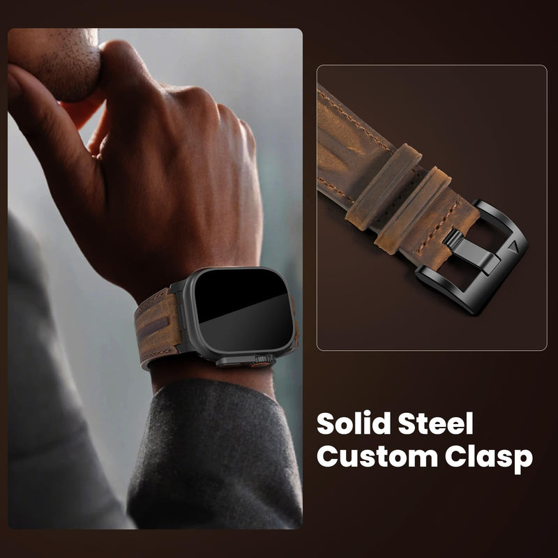 Top Grain Genuine Leather Compatible with Apple Watch Ultra Band 49mm 46mm 45mm 44mm 42mm