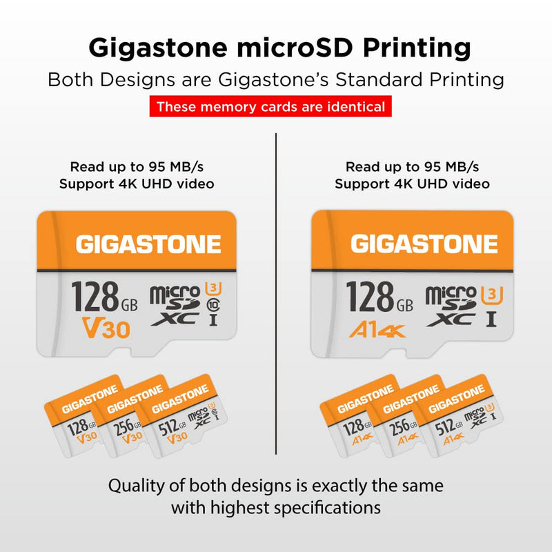 Gigastone 128GB 2-Pack Micro SD Card, 4K Video Pro, GoPro, Surveillance, Security Camera, Action Camera, Drone, 95MB/s MicoSDXC Memory Card UHS-I V30 Class 10 128GB - 4K Video Pro - 2 Pack