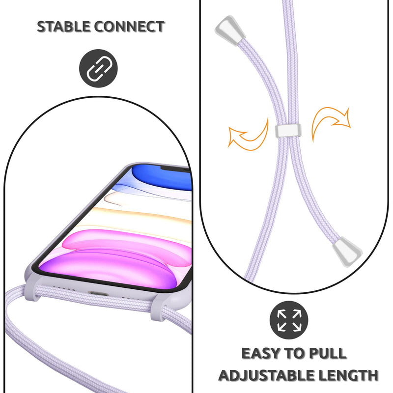 UEEBAI Crossbody Lanyard Phone case for iPhone 14 6.1 inch, Silicone Phone Cover with Adjustable Necklace Strap Soft Belt Neck Cord Lanyard Shockproof Protective Case - Mauve