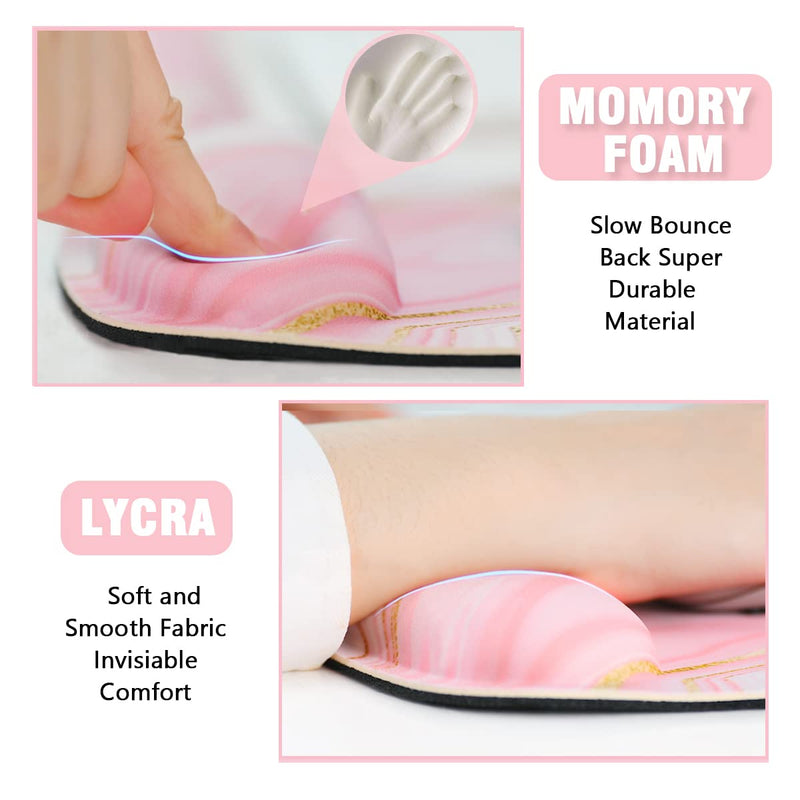 Memory Foam Ergonomic Keyboard Wrist Rest Pad and Mouse Wrist Rest Support Mouse Pad Set with Non-Slip Rubber Base Set for Office Gaming Easy Typing & Pain Relief-Pink Marble Pink Marble