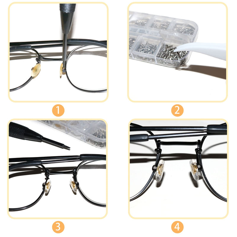 Eyeglass Repair Kit with Glasses Screws - Contains Precision Screwdriver kit and Nose Pads, Cleaning Cloth, Tweezers, Complete Glasses Repair Kit Plus