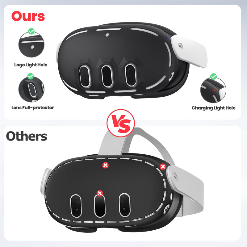 Silicone Cover Compatible with Meta/Oculus Quest 3 Accessories, VR Silicone Face Cover, VR Shell Cover,Touch Controller Grip Case,Camera Lens Protector Set (Black) Black