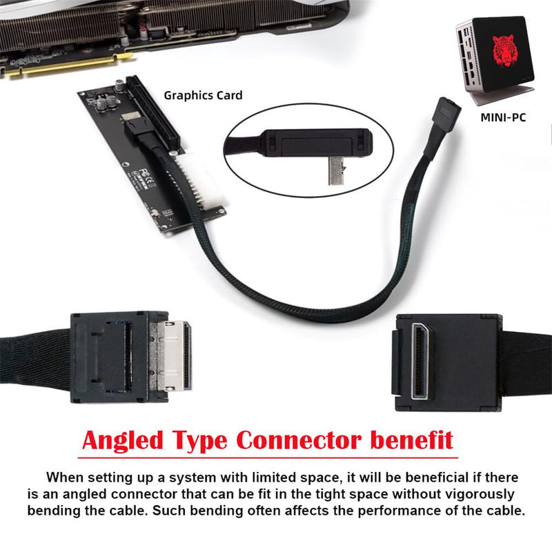NFHK Down Angled 90 Degree OcuLink PCIe 4.0 PCI-Express SFF-8611 4i to SFF-8611 Data Active Cable for eGPU SSD 80cm