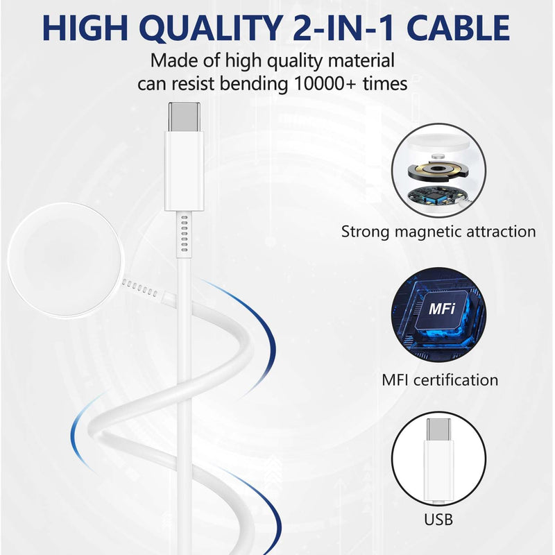 5W Fast Charger for Apple Watch Chargers with 20w Charger Block,USB C Magnetic for i-Watch Fast Charging Cable for Watch Series SE/8/7/6/5/4/3/2/1 Includes 38mm 40mm 42mm 44mm 45mm Size 3FT White-3in1