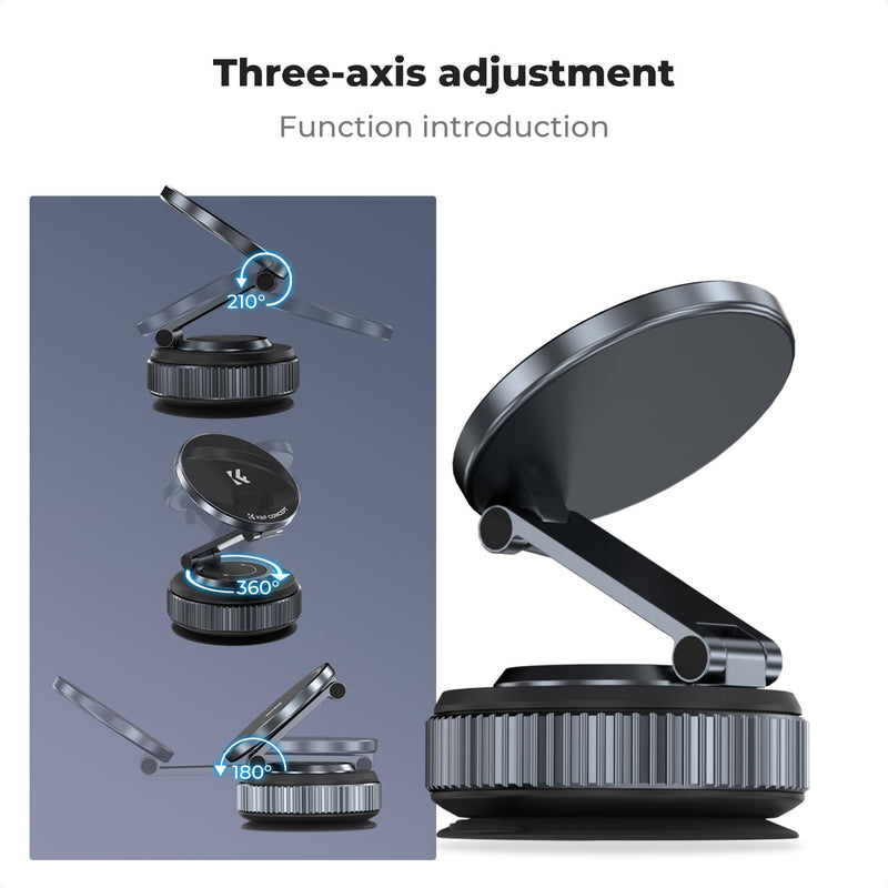 K&F CONCEPT 360° Vacuum Magnetic Car Mount | Foldable & Adjustable Magnetic Phone Holders for Car/Gym/Mirror/Smooth Surface, Compatible with iPhone 17-12, TC07