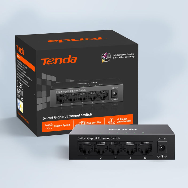 Tenda 5 Port Gigabit Switch, Unmanaged Desktop Network Switch, Ethernet Splitter with Traffic Optimization, Plug & Play, Fanless Silent, Metal Csase, Network Hub for Router, NAS, PC ( TEG1005D) Charcoal