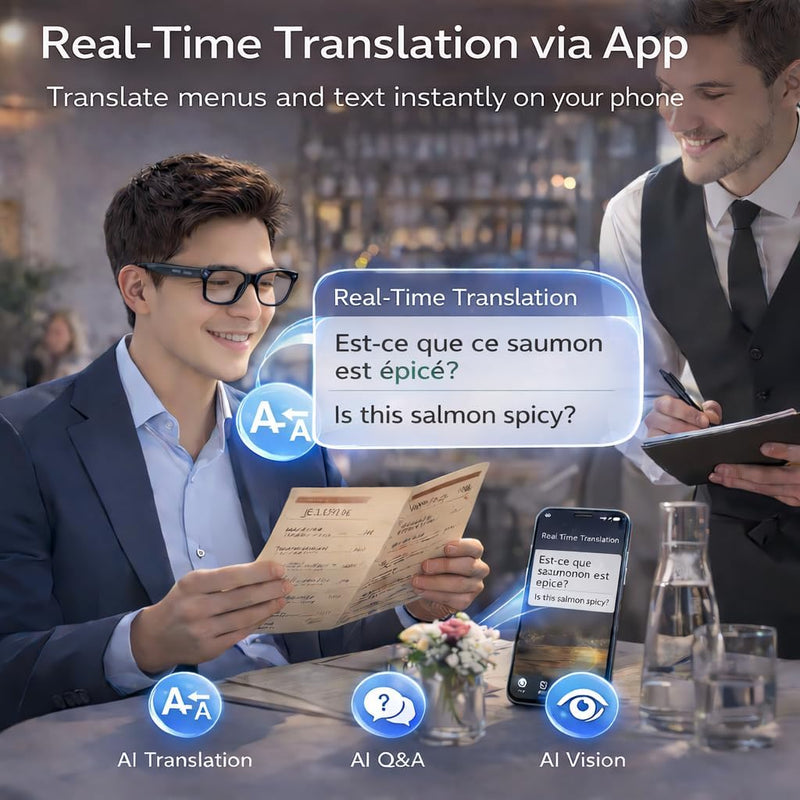 Smart Glasses with Camera, 1080P HD Video Recording Camera Glasses, Bluetooth Open-Ear Audio Smart Glasses, AI Voice Assistant, Dual Cameras, Touch Control for Driving, Cycling, Travel