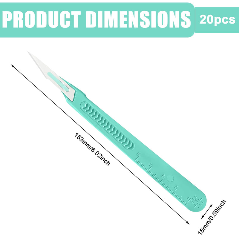 Pack of 20 scalpel blades, sterile scalpel knives with scalpel handle, plastic surgical scalpel knives, scalpel blades made of carbon steel, replacement blades with protective cap, individually