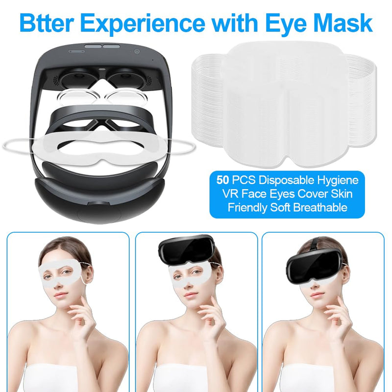 VR Face Cover, Disposable VR Face Mask Pads Facial Interface, Hygiene VR Sweat Guard Compatible with Apple Vision Pro Meta Quest 3 Quest 2 (50PCS)