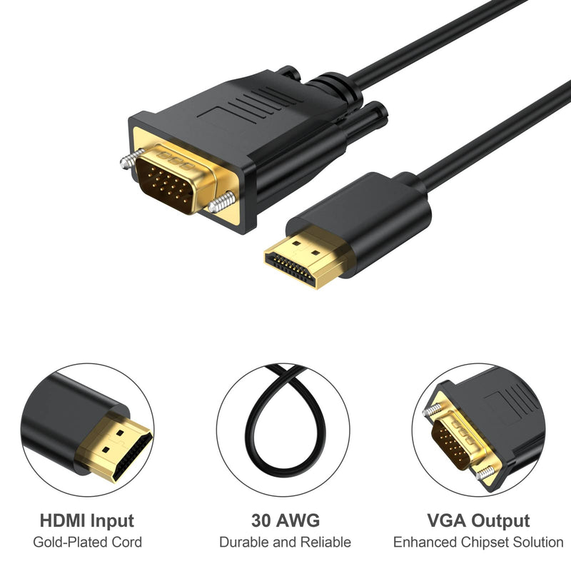 6FT HDMI to VGA Cable 5-Pack,1080P HD | HDMI to VGA Cord (Male to Male)Video Cable for Computer, Desktop, Laptop, PC, Monitor, Projector, HDTV (NOT Bidirectional) 6 Feet 5Pack
