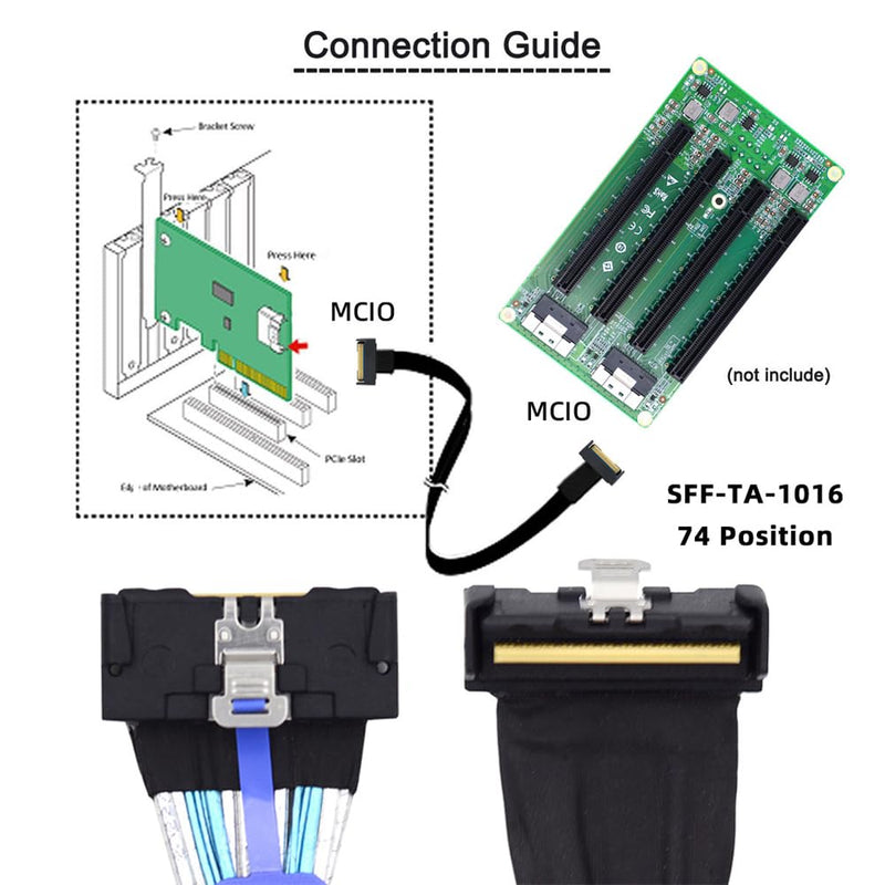 PCI-E 5.0 Mini Cool Edge IO MCIO Angled PCI-E Slimline SAS 8i 74Pin Male to MCIO 74Pin Male Extender Cable 35cm MCIO to MCIO UP