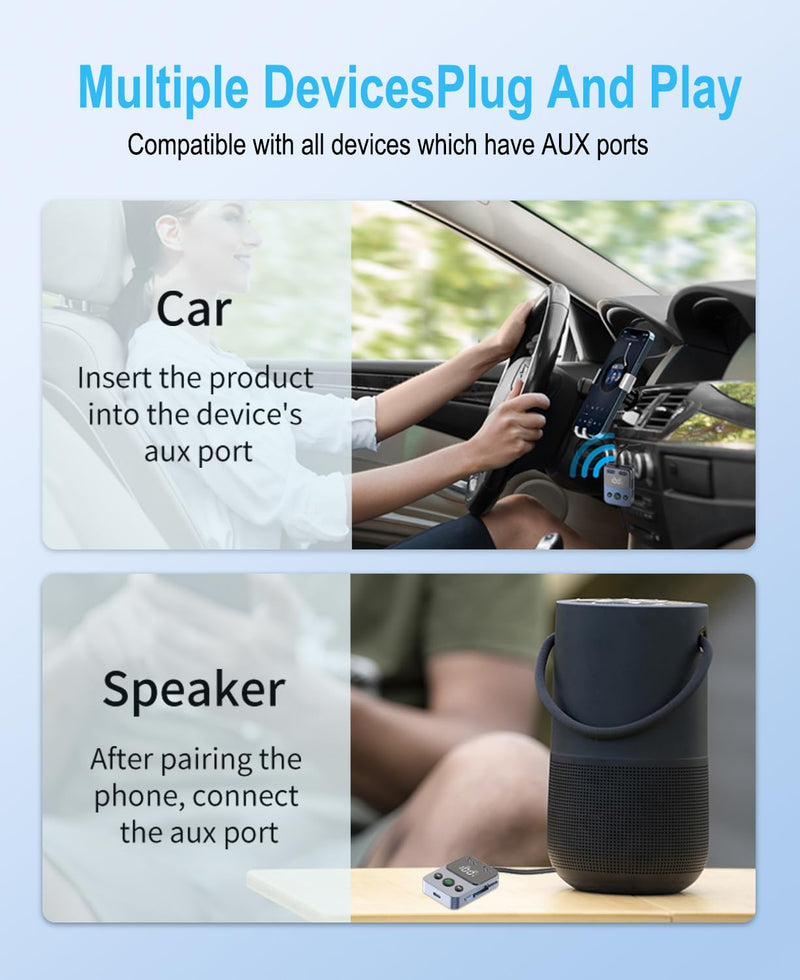 [AUSTRALIA] - Bluetooth 5.3 Transmitter Receiver, 2-in-1 Adapter for Airplane, Bluetooth Transmitter for 3.5mm Aux Jacks Headphone, TV, Home Stereo, Speakers, Headphone, Car, Dual Connection 
