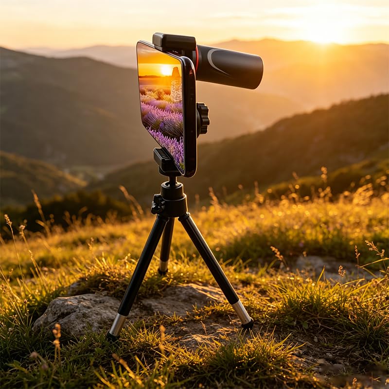 Compact Monocular Telescope, Phone Clip & Tripod, Portable High Definition Monocular for Outdoor Bird Watching, Concerts, and Travel