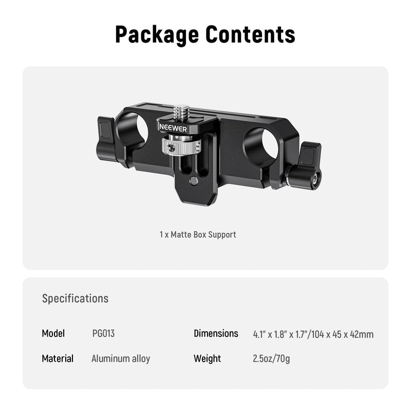 [AUSTRALIA] - NEEWER Matte Box Support, LWS 15mm Dual Rod Clamps with 1/4" Screw & 0.9"/22mm Vertical Adjustment, Compatible with SmallRig NEEWER Mini Matte Boxes, PG013 