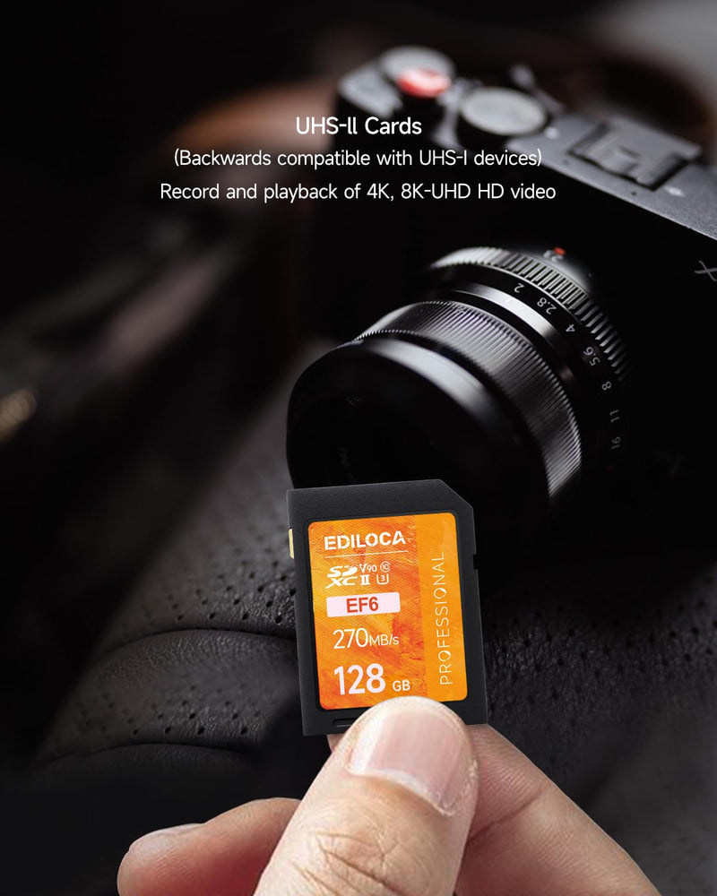 [AUSTRALIA] - EF6_128GB UHS-II SD Card UHS-II Memory Card Fast Storage, Read Speed 300MB/s, Write Speed 250MB/s, C10, U3, V90, 4K, 8K-UHD, SD Card, Must-Have for Professional Photographers 128GB EF6 -300MB/s 